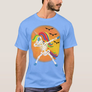 T-shirt Spooky Halloween Dabbing Unicorn Skeleton Girl Wom