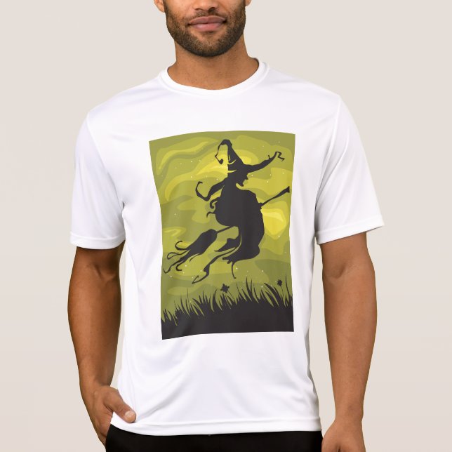 T-shirt Spooky Halloween Witch Flying on Broomstick (Devant)