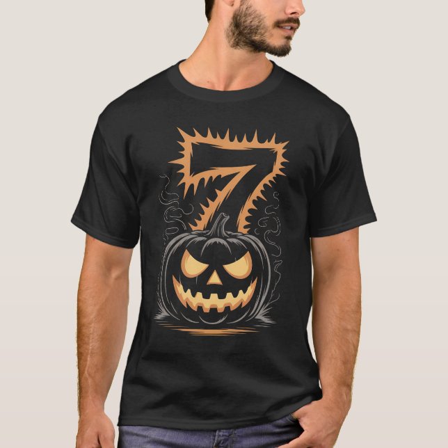 T-shirt Spooky Number 7 Halloween Pumpkin Shirt Scary Jack (Devant)