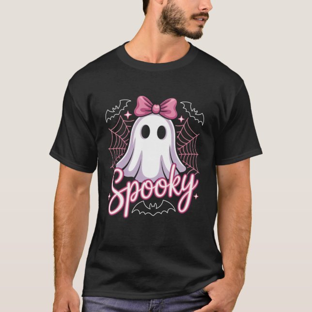 T-shirt Spooky Pink Halloween Ghost Spider Webs Kids Youth (Devant)