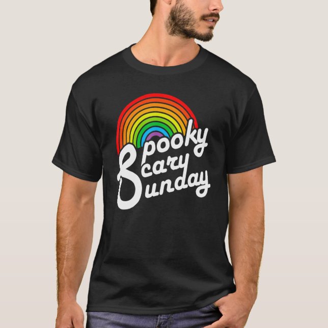T-shirt Spooky Scary Sunday Trendy Retro Rainbow (Devant)