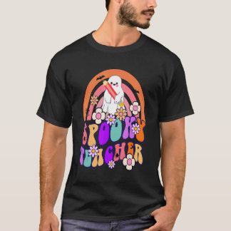 T-shirt Spooky Teacher Ghost Halloween Groovy Retro Trick