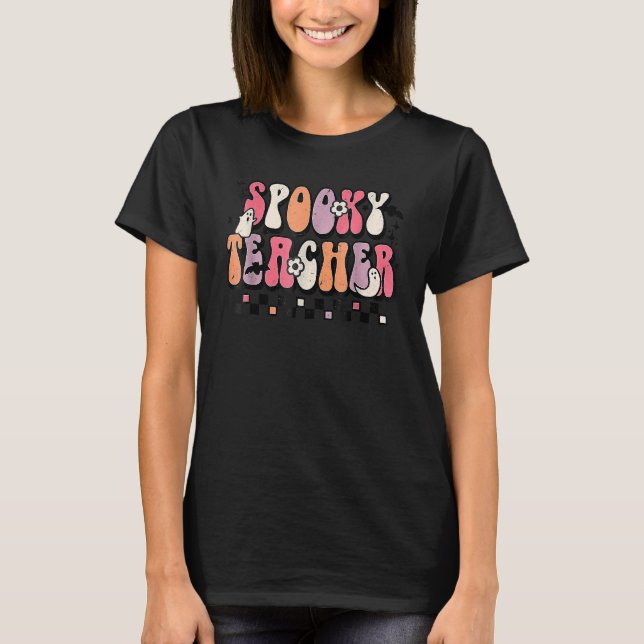 T-shirt Spooky Teacher Groovy Halloween Trick Or Teach Tea (Devant)