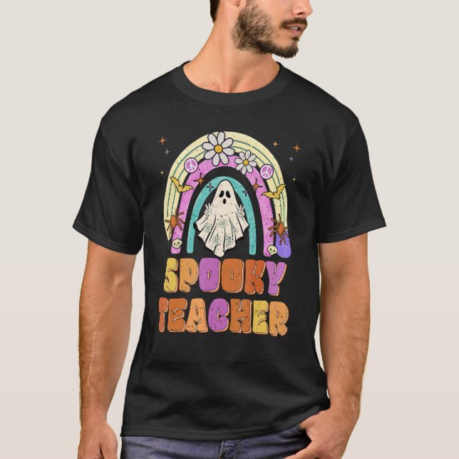 T-shirt Spooky Teacher Retro Spooky Floral Ghost Hippie Ha (Devant)