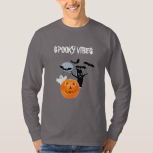T-shirt Spooky Vibes Halloween avec fantôme blanc et texte