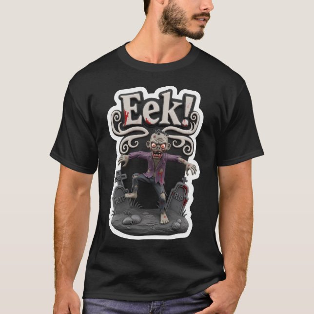 T-shirt Spooky zombie rising from graveyard with Eek text  (Devant)