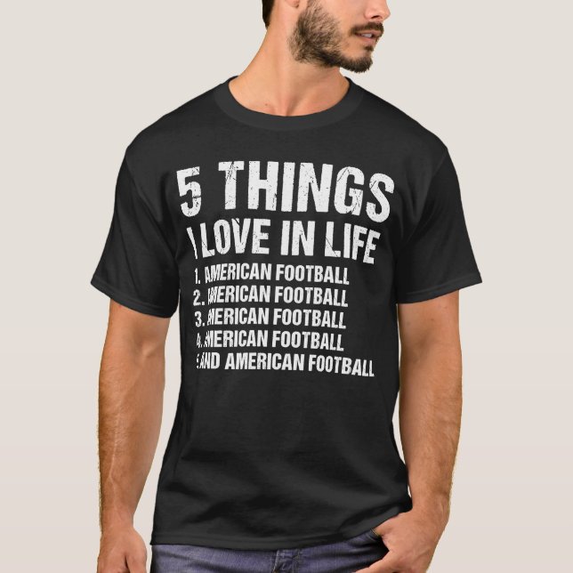 T-shirt Sport 5 choses que j'aime dans la vie Football amé (Devant)