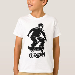 T-shirt Sports Black on White Skateboarder Nom personnalis