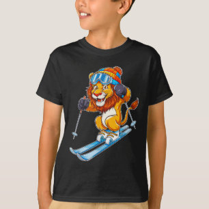 T-shirt Sports d'hiver adorables du lion de ski