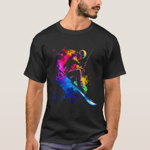 T-shirt Sports d'hiver Alpin Peinture Éclaboussure Skieur