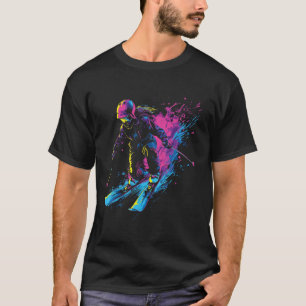 T-shirt Sports d'hiver Alpin Peinture Éclaboussure Skieur