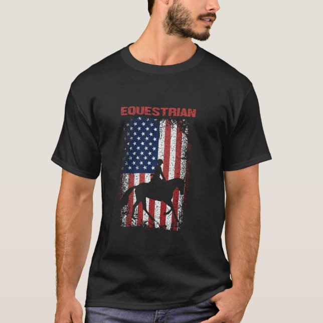 T-shirt Sports équestres Drapeau américain USA Amérique Ho (Devant)