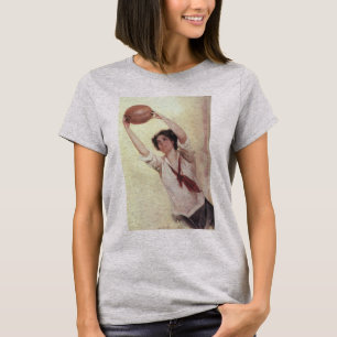 T-shirt Sports Vintage, joueuse de basket-ball avec ballon