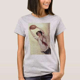 T-shirt Sports Vintage, joueuse de basket-ball avec ballon