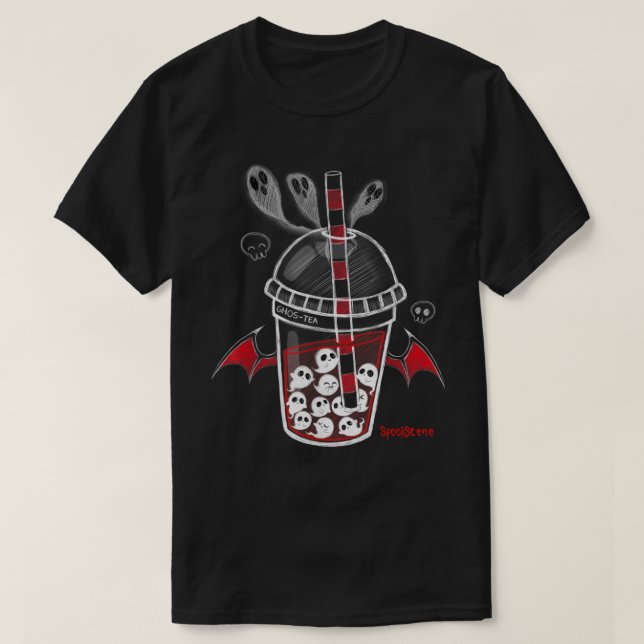 T-shirt Sposcène Ghos-Tea Éffrayant Boba Emo Goth Alt Red (Design devant)