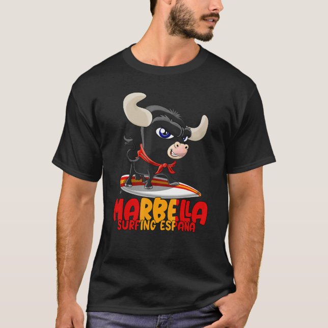 T-shirt Spot de surf Espagne Marbella avec Cute Taurus (Devant)