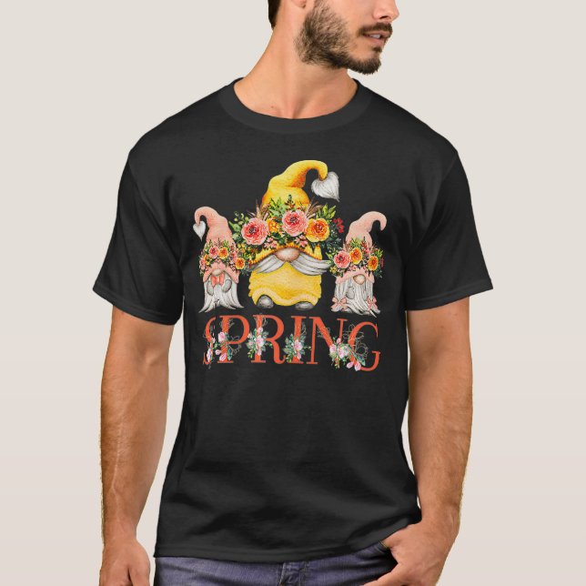 T-shirt Spring Flower Love with Beautiful Funny Gnomes (Devant)
