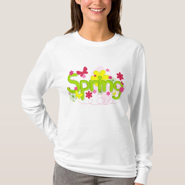 T-shirt Spring Garden Typography Flowers Butterflies (Devant)