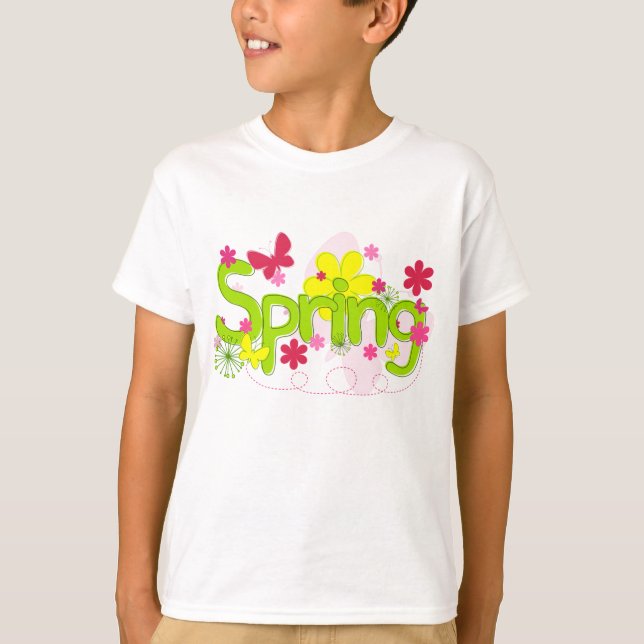 T-shirt Spring Garden Typography Flowers Butterflies (Devant)
