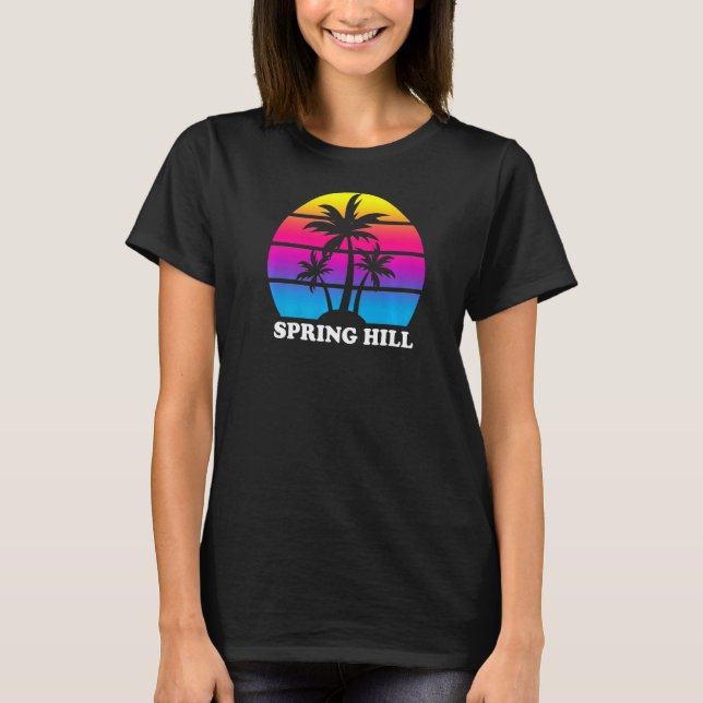 T-shirt Spring Hill Florida Retro Palm Tree Sunset Vacatio (Devant)