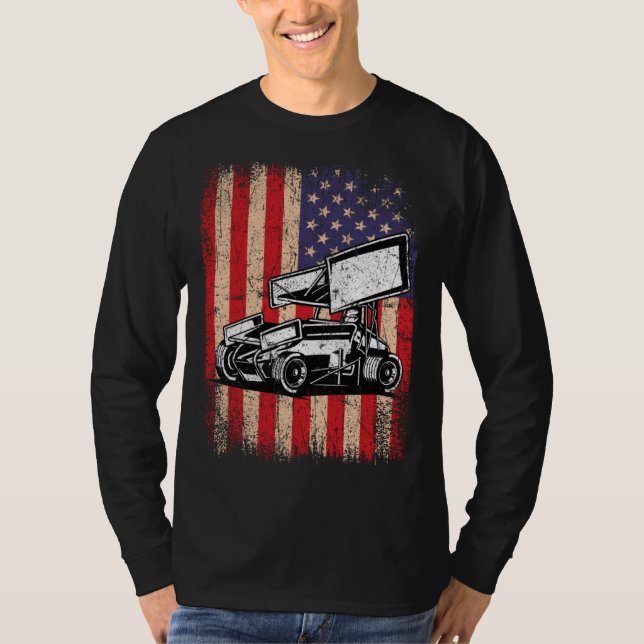 T-shirt Sprint Car Dirt Track Racing USA Flag Veterans Day (Devant)