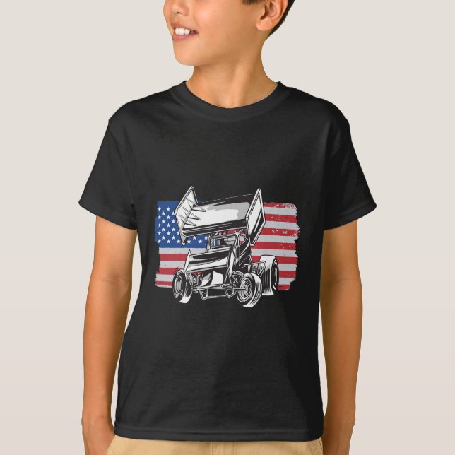 T-shirt Sprint Car Racing Usa Flag  (Devant)