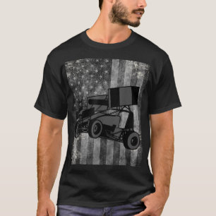 T-shirt Sprint Voiture Racing Black Grey American Drapeau 