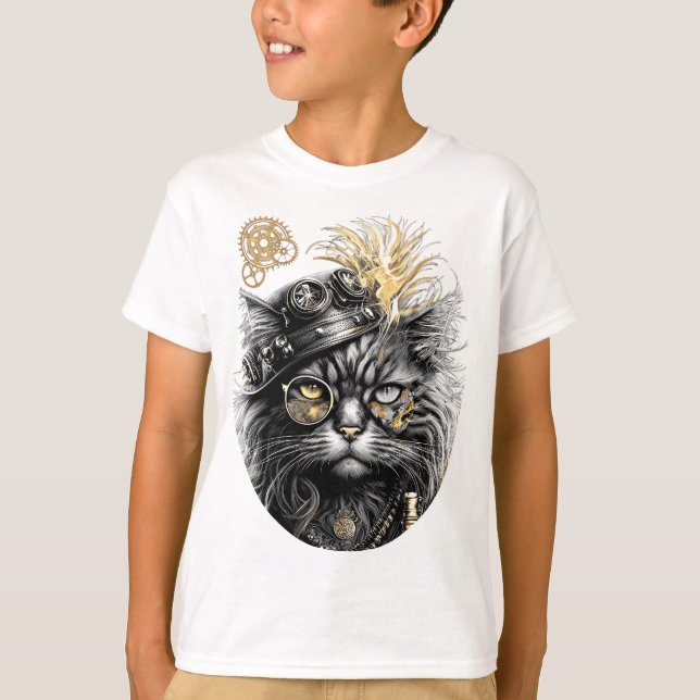T-shirt Spunky Paws Le Chat Steampunk Funky  (Devant)
