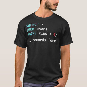 T-shirt SQL Query Funny SQL Database Admin Programmer