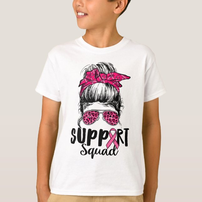 T-shirt Squad Messy Bun Pink Warrier Cancer du sein (Devant)
