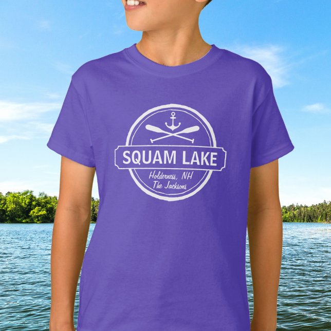 T-shirt Squam Lake NH ville personnalisée, nom et ancre (Créateur téléchargé)