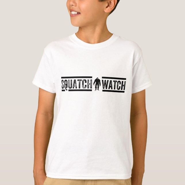 T-shirt Squatch Watch - Skinny Bigfoot Hunter Design (Devant)