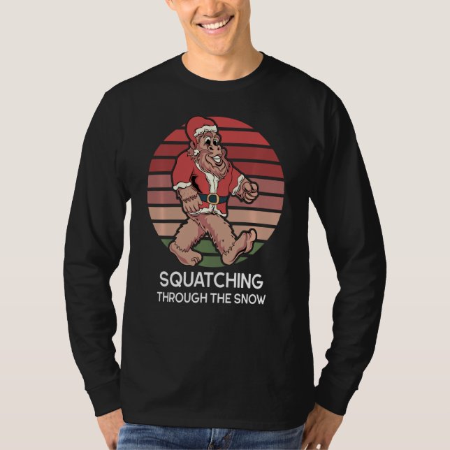 T-shirt Squatching À Travers La Neige Drôle Sasquatch Chri (Devant)