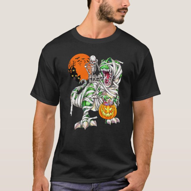 T-shirt Squelette à cheval sur Dinosaur Rex Épouvantable L (Devant)