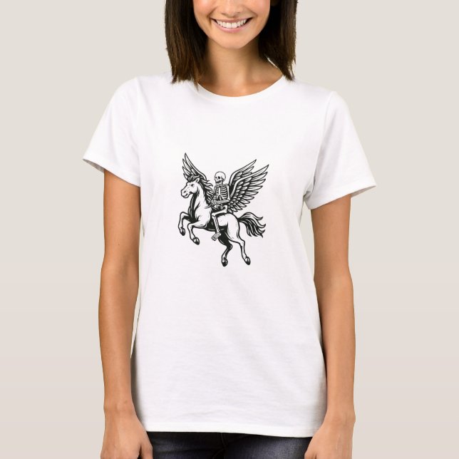 T-Shirt Squelette à Cheval sur un Cheval Ailé (Devant)