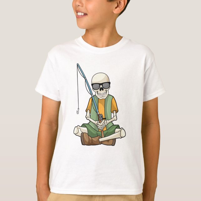 T-shirt Squelette à la pêche avec canne à pêche (Devant)