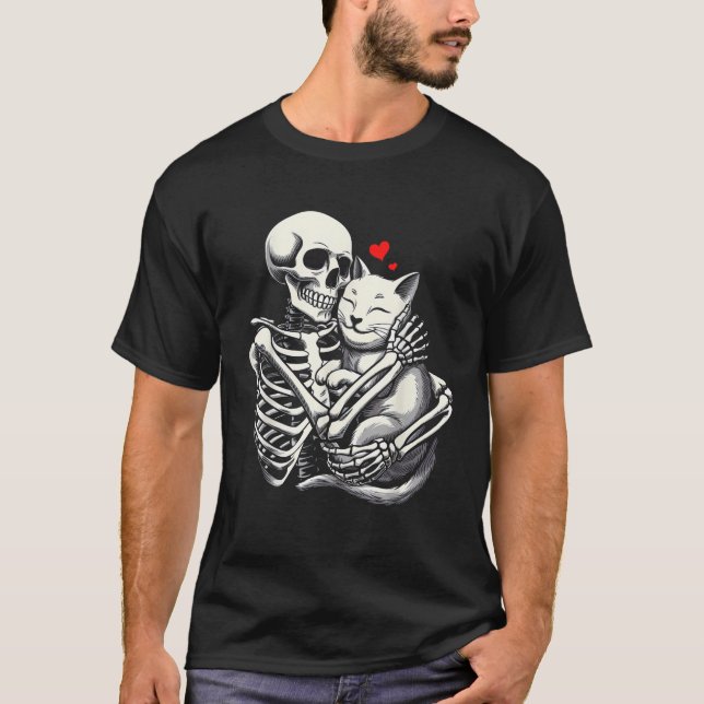 T-shirt Squelette Accrocher Chat Halloween Chats Lover Cha (Devant)