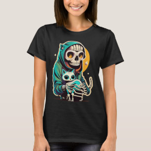 T-shirt Squelette Anime Tenant Une Chemise Chat Lazy Hallo