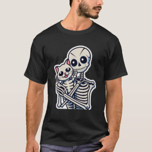 T-shirt Squelette Anime Tenant Une Chemise Chat Lazy Hallo