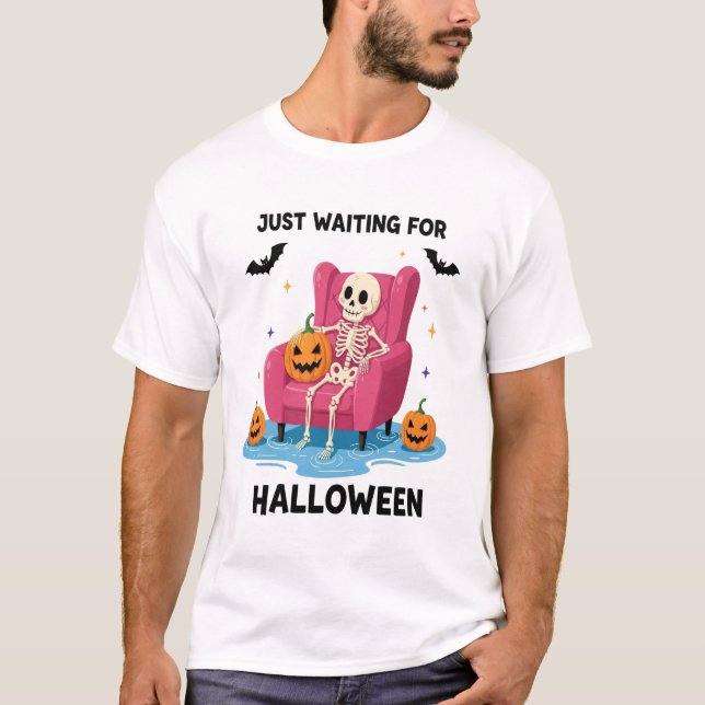 T-shirt Squelette attendant juste Halloween (Devant)
