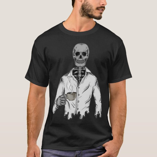 T-shirt Squelette avec café - halloween heureux (Devant)