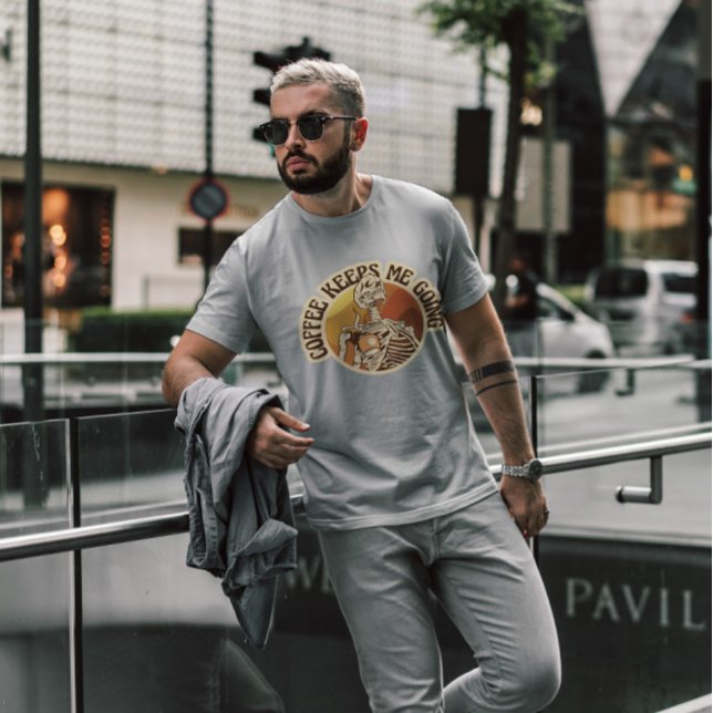 T-shirt Squelette Avec Café Retro Sunset (Créateur téléchargé)