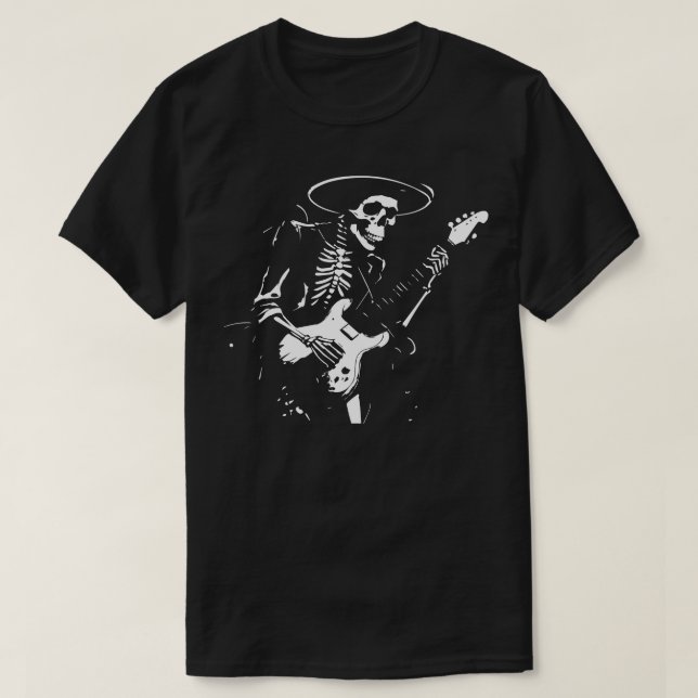 T-shirt squelette avec casquette jouant de la guitare (Design devant)