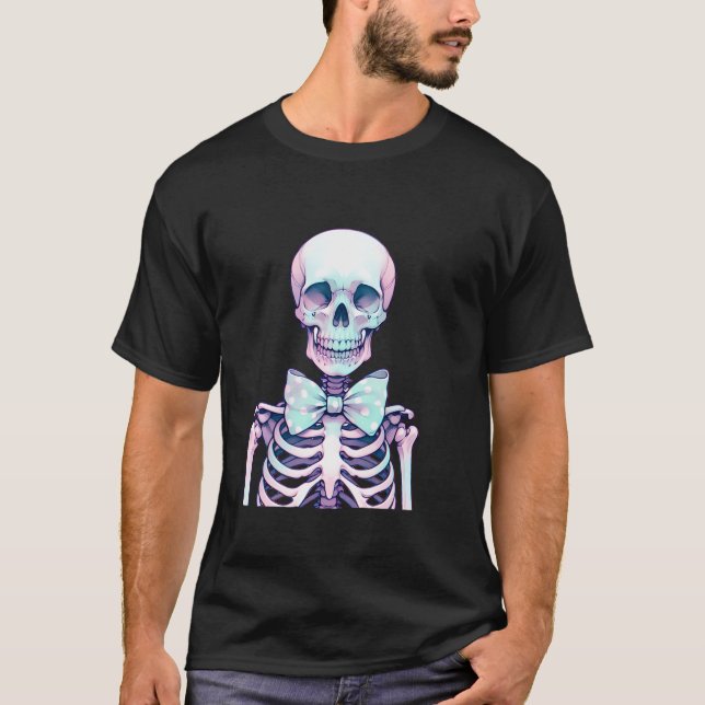 T-shirt Squelette avec Coquette Bow Pastel Goth Halloween (Devant)