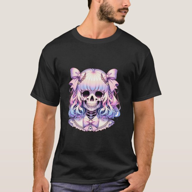 T-shirt Squelette avec Coquette Bow Pastel Goth Halloween (Devant)