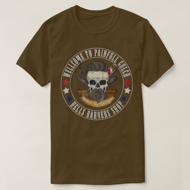 T-shirt squelette barbier ciseaux rasoir coiffeur 3 (Design devant)