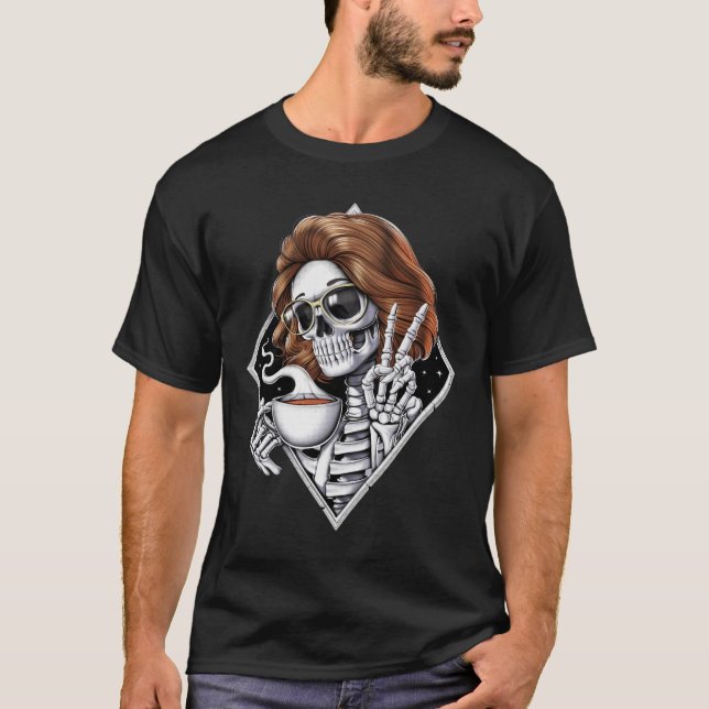 T-shirt Squelette Boire Café (Devant)