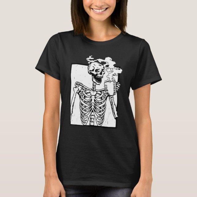 T-shirt Squelette Boire Café (Devant)