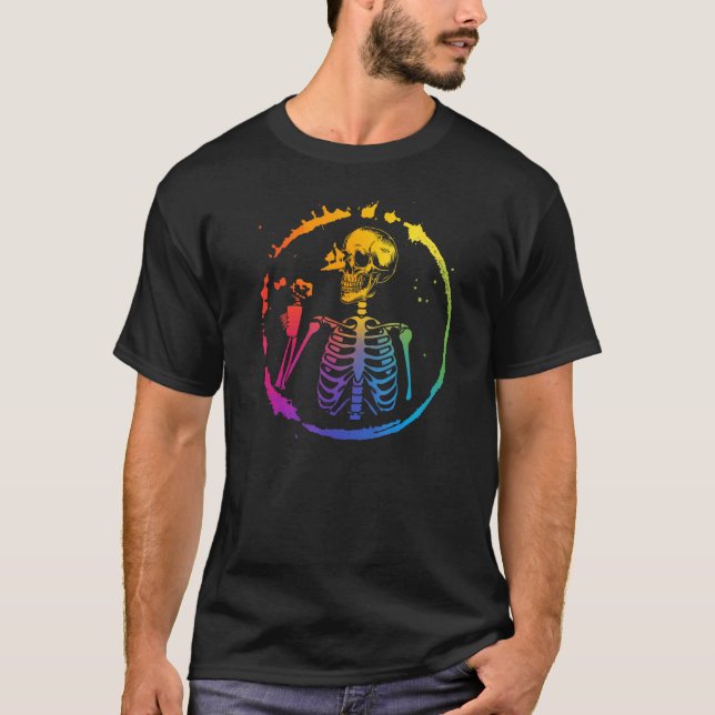 T-shirt Squelette Boire Café Lgbt-q Transgenre Pride (Devant)