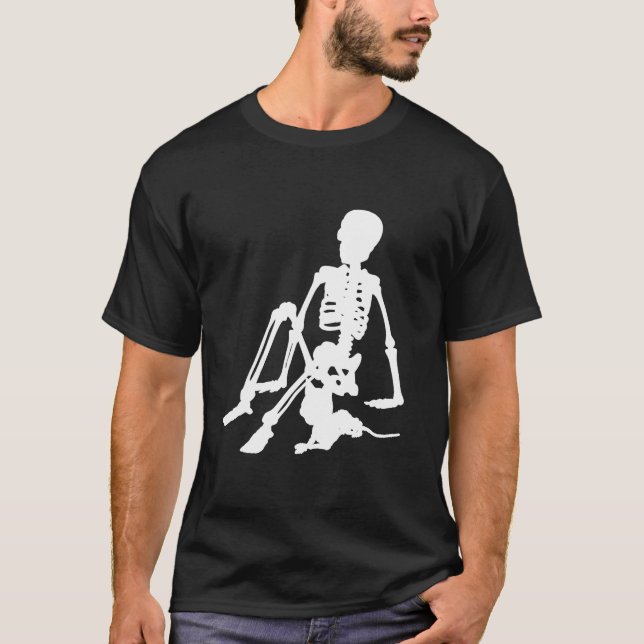 T-shirt squelette Boy et son animal de compagnie chat silh (Devant)